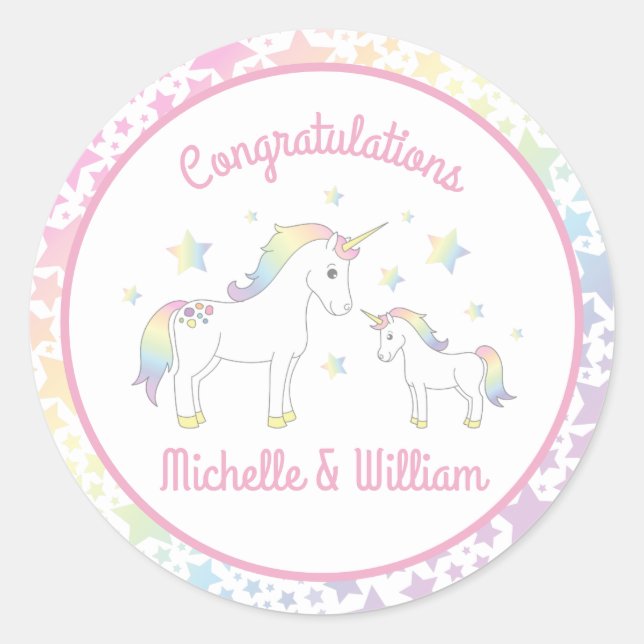 Sticker Rond Baby shower Unicorne Rainbow Pastel (Devant)