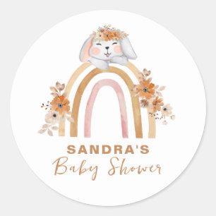 Sticker Rond Baby shower végétal minimaliste Boho Bunny Arc-en-