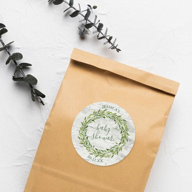 Sticker Rond Baby shower verdoyant branché Laurel Wreath (Créateur téléchargé)