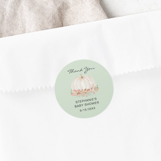 Sticker Rond Baby shower vert citrouille Merci (Créateur téléchargé)