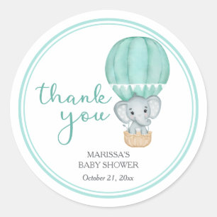 Sticker Rond Baby shower vert éléphant