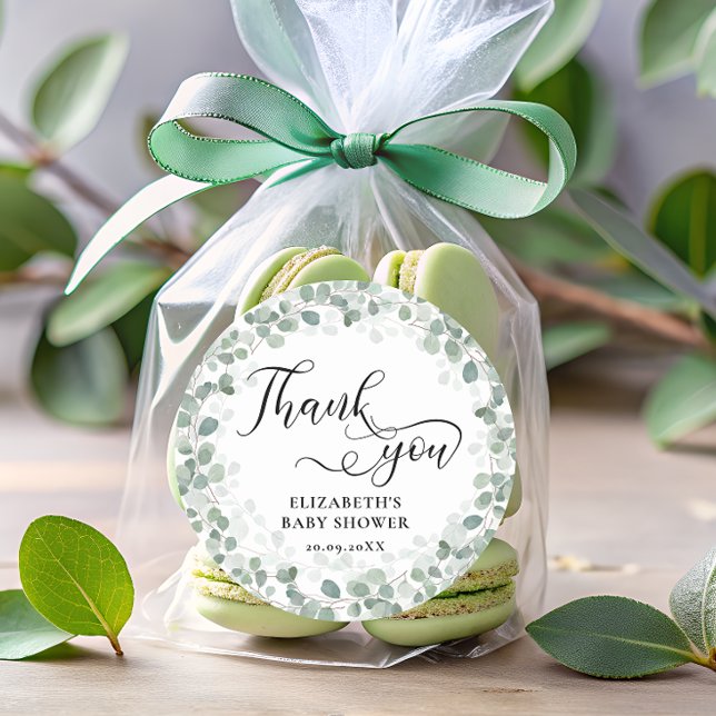 Sticker Rond Baby shower vert Eucalyptus (Créateur téléchargé)