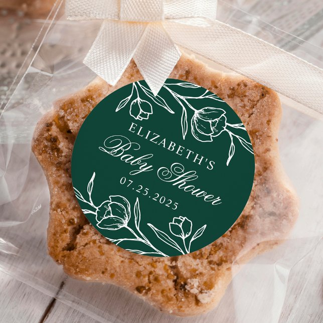 Sticker Rond Baby shower vert floral esquissé (Créateur téléchargé)