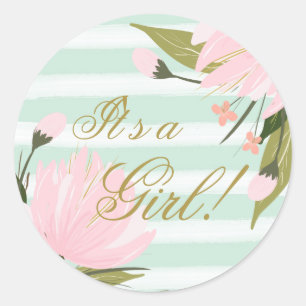 Sticker Rond Baby Shower Vert Menthe et Rose
