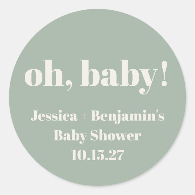 Sticker Rond Baby shower vert moderne de taille mignonne Nom pe (Devant)