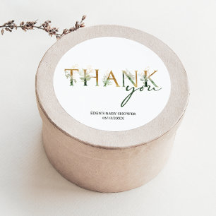 Sticker Rond Baby shower vert moderne Merci privilégier