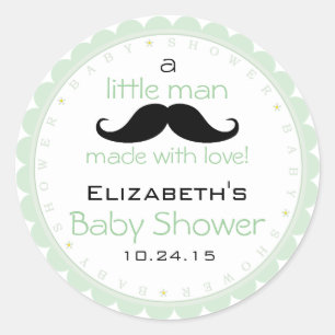 Sticker Rond Baby shower vert Mustache Sage