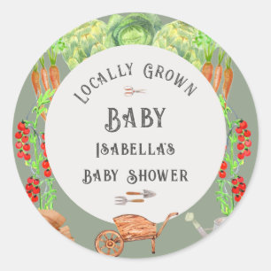 Sticker Rond Baby shower vert pour bébé cultivé localement