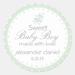 Sticker Rond Baby shower vert Sage
