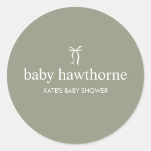 Sticker Rond Baby Shower Vert Sauge Moderne Genre Neutre