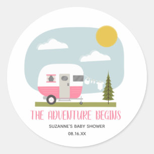 Sticker Rond Baby shower Vêtements pour Camper Rose Adventure