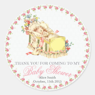 Sticker Rond Baby shower vintage bébé en Merci bébé Favor