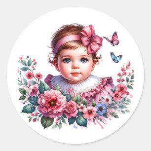 Sticker Rond Baby shower vintage de la petite fille