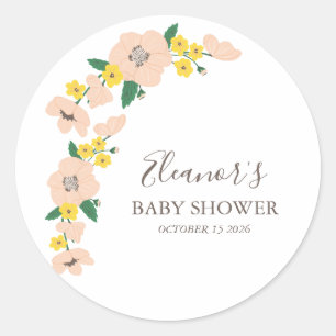 Sticker Rond Baby shower vintage rose et jaune