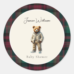 Sticker Rond Baby shower vintage Teddy