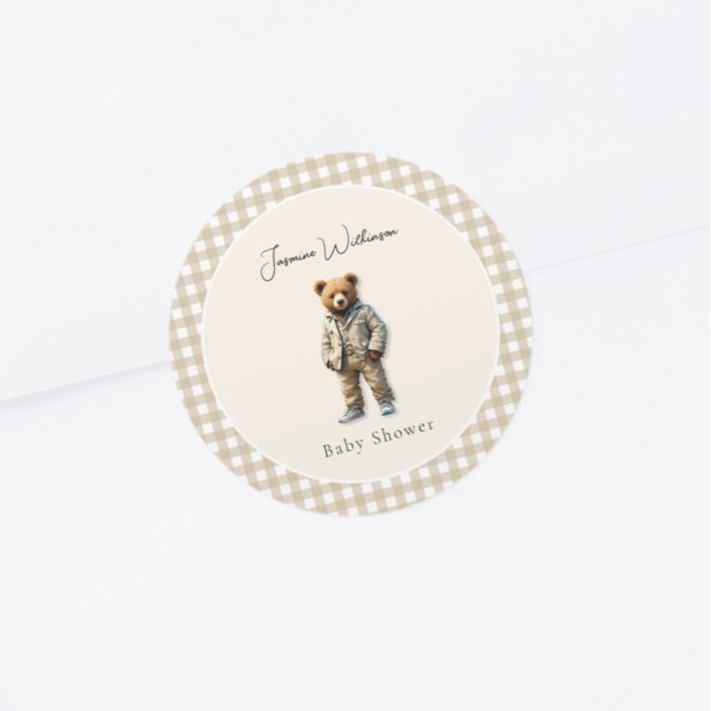 Sticker Rond Baby shower vintage Teddy (cute neutral vintage teddy baby shower sticker )