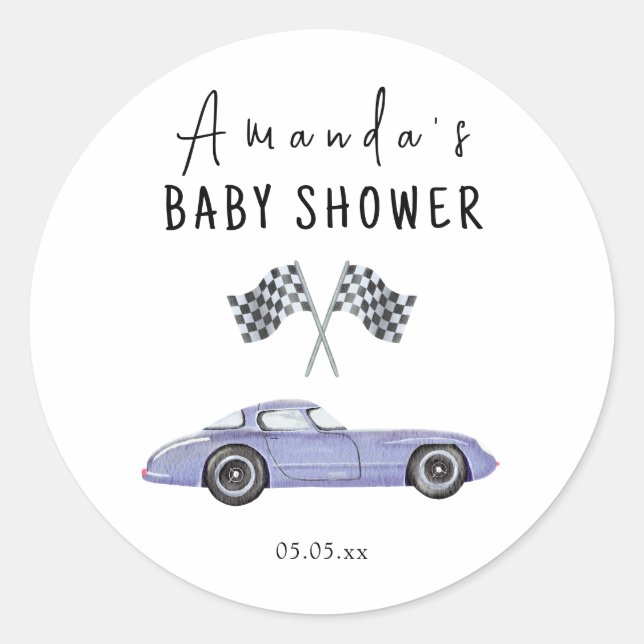 Sticker Rond Baby shower voiture de course (Devant)