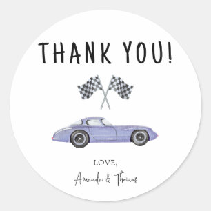 Sticker Rond Baby shower voiture de course - merci