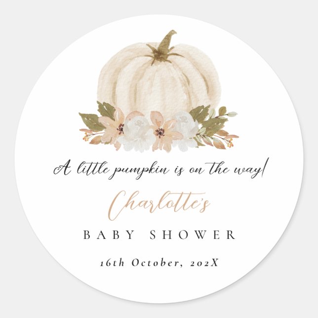 Sticker Rond Baby shower Watercolor Little Citrouille (Devant)
