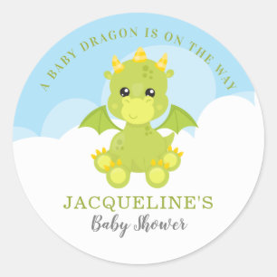 Sticker Rond Baby shower Whimsical Boy Dragon