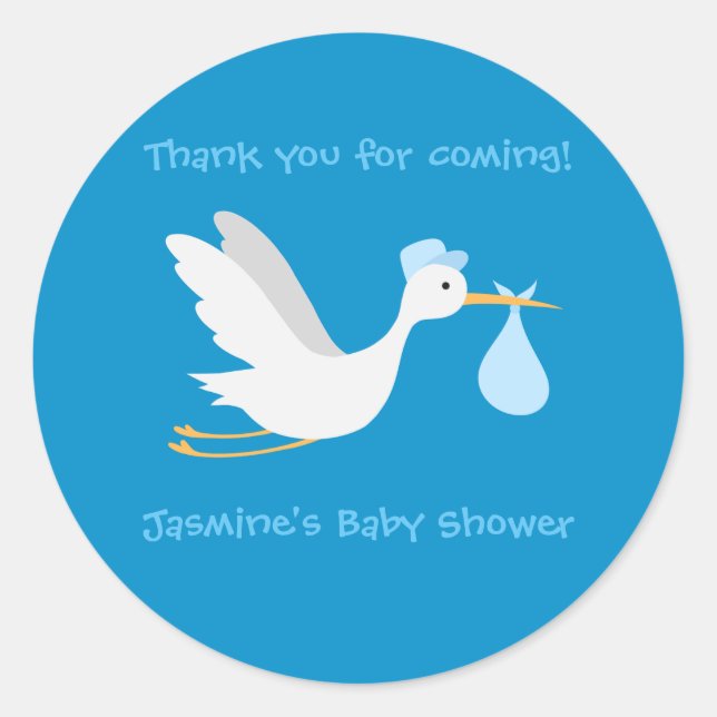 Sticker Rond Baby shower Whimsical Boy Stork (Devant)