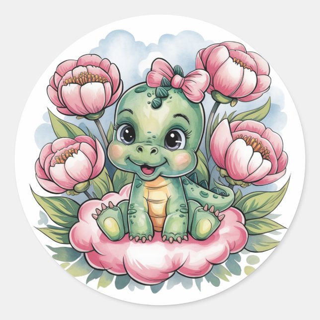 Sticker Rond Baby shower Whimsical Dino Delight (Devant)