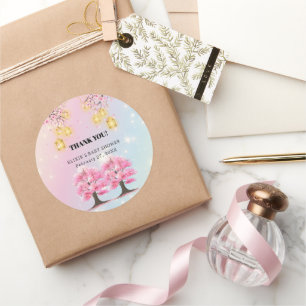 Sticker Rond Baby shower Whimsical Sakura Cherry Blossom Tree