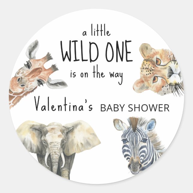 Sticker Rond Baby shower Wild One Safari Animaux (Devant)