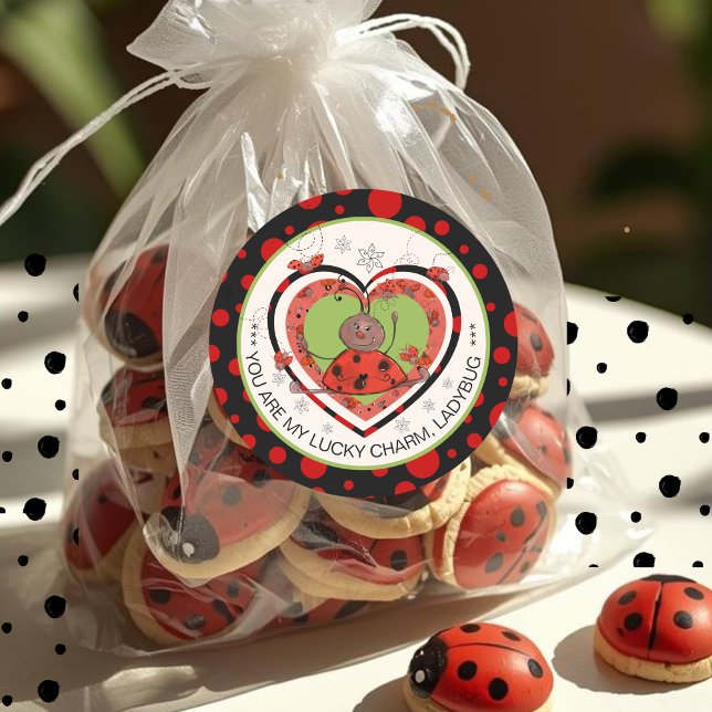 Sticker Rond Baby Shower Winner Lucky Charm Ladybug (Baby Shower Winner Lucky Charm Ladybug Classic Round Sticker)