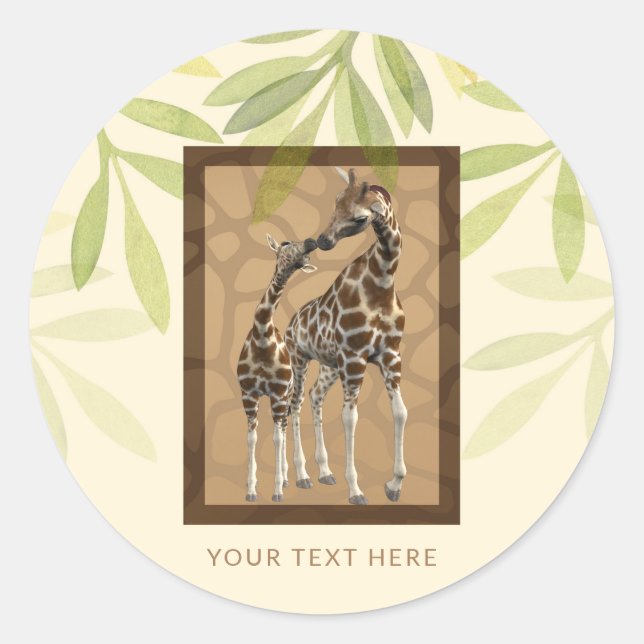 Sticker Rond Baby Shower Zoo Girafes qui s'embrassent Marron Do (Devant)