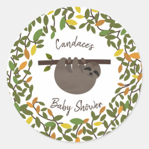 Sticker Rond Baby Sloth Baby shower de verdure d'automne