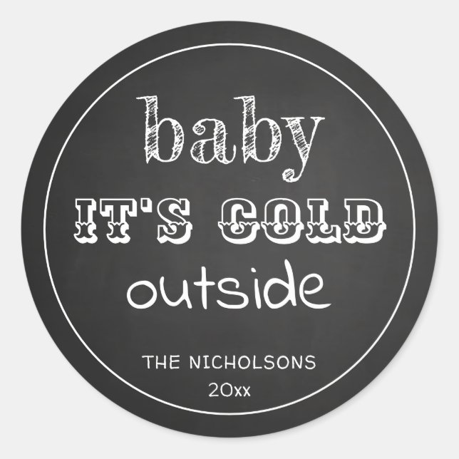Sticker Rond Baby Son Froid Chalkboard Extérieur Vintage (Devant)