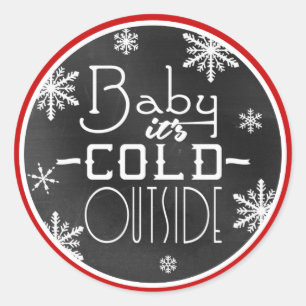Sticker Rond Baby Son Froid Extérieur Snowflakes Blanc Blackboa