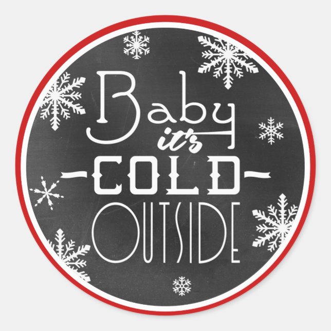 Sticker Rond Baby Son Froid Extérieur Snowflakes Blanc Blackboa (Devant)