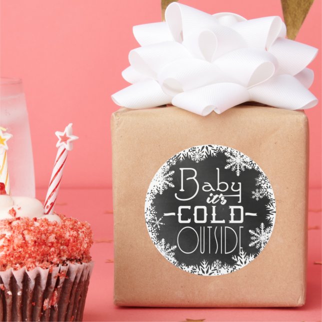 Sticker Rond Baby Son Froid Extérieur Snowflakes Blanc Blackboa (Fête)