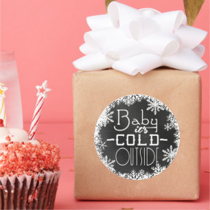 Sticker Rond Baby Son Froid Extérieur Snowflakes Blanc Blackboa