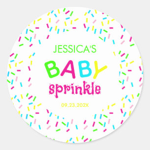 Sticker Rond Baby Sprinkle Colorful Rainbow Sprinkles Shower  