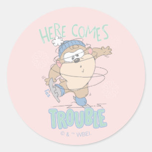 Sticker Rond Baby TAZ™ - Patinage sur glace hivernal