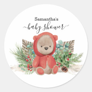 Sticker Rond Baby Teddy Ours Noël Bouquet Boho