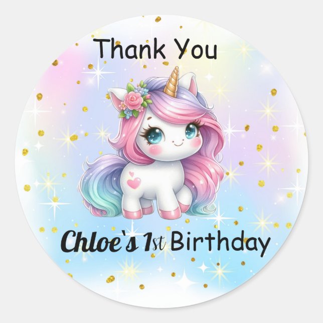 Sticker Rond Baby Unicorn Stickers, (Devant)