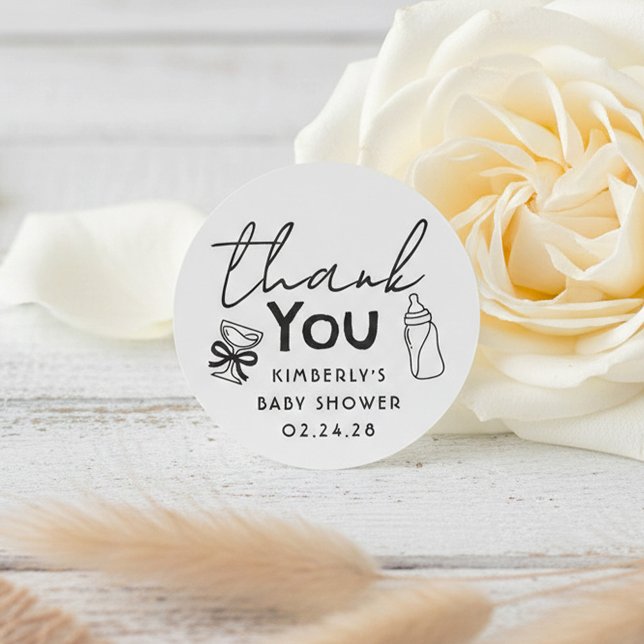 Sticker Rond Baby's Bottle and Champagne Funny Thank You (Whimsical Cute and Funny Thank You Stickers for Baby shower)