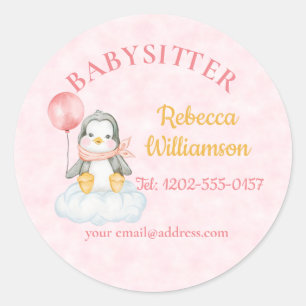 Sticker Rond Babysitter Cute Penguin