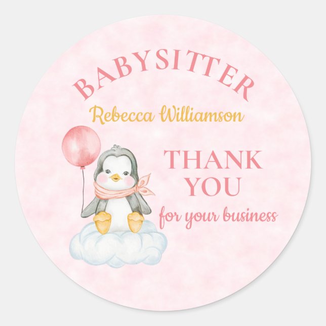 Sticker Rond Babysitter Merci mignon Penguin (Devant)