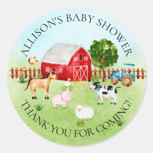 Sticker Rond Bac à Baby shower de Merci de grange Animaux