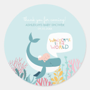 Sticker Rond Bac à bascule classique Baby shower de baleine