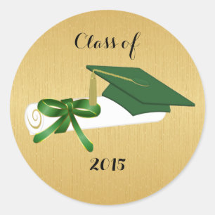Sticker Rond Bac de diplôme vert et diplôme avec or