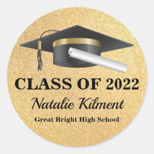 Sticker Rond Bac de fin d'études Classe Noir et Or de 2022