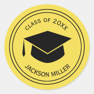Sticker Rond Bac de graduation classique JAUNE personnalisé