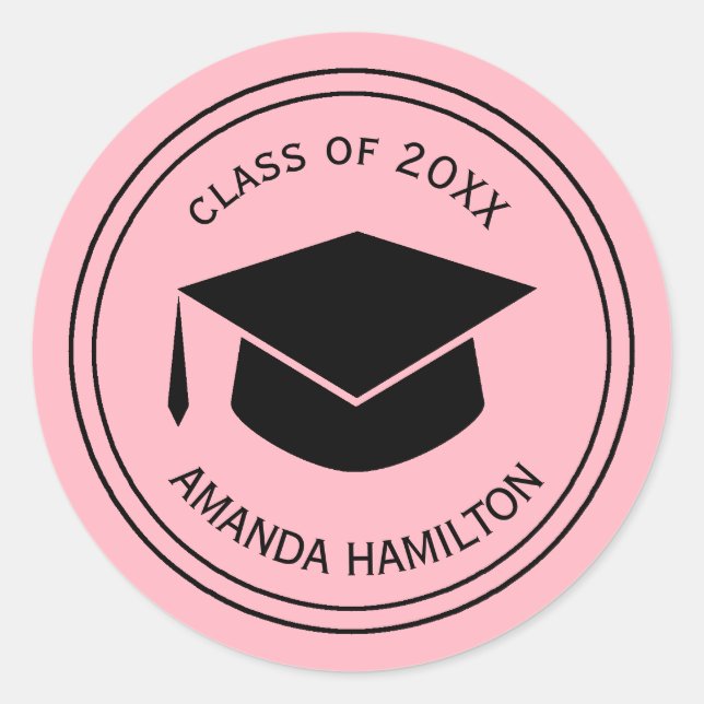 Sticker Rond Bac de graduation classique PINK PLUSH personnalis (Devant)