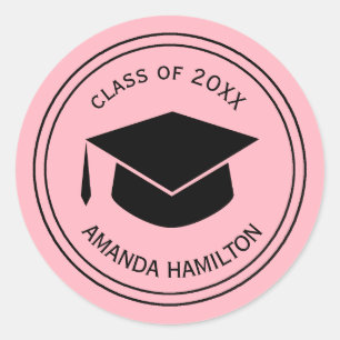 Sticker Rond Bac de graduation classique PINK PLUSH personnalis